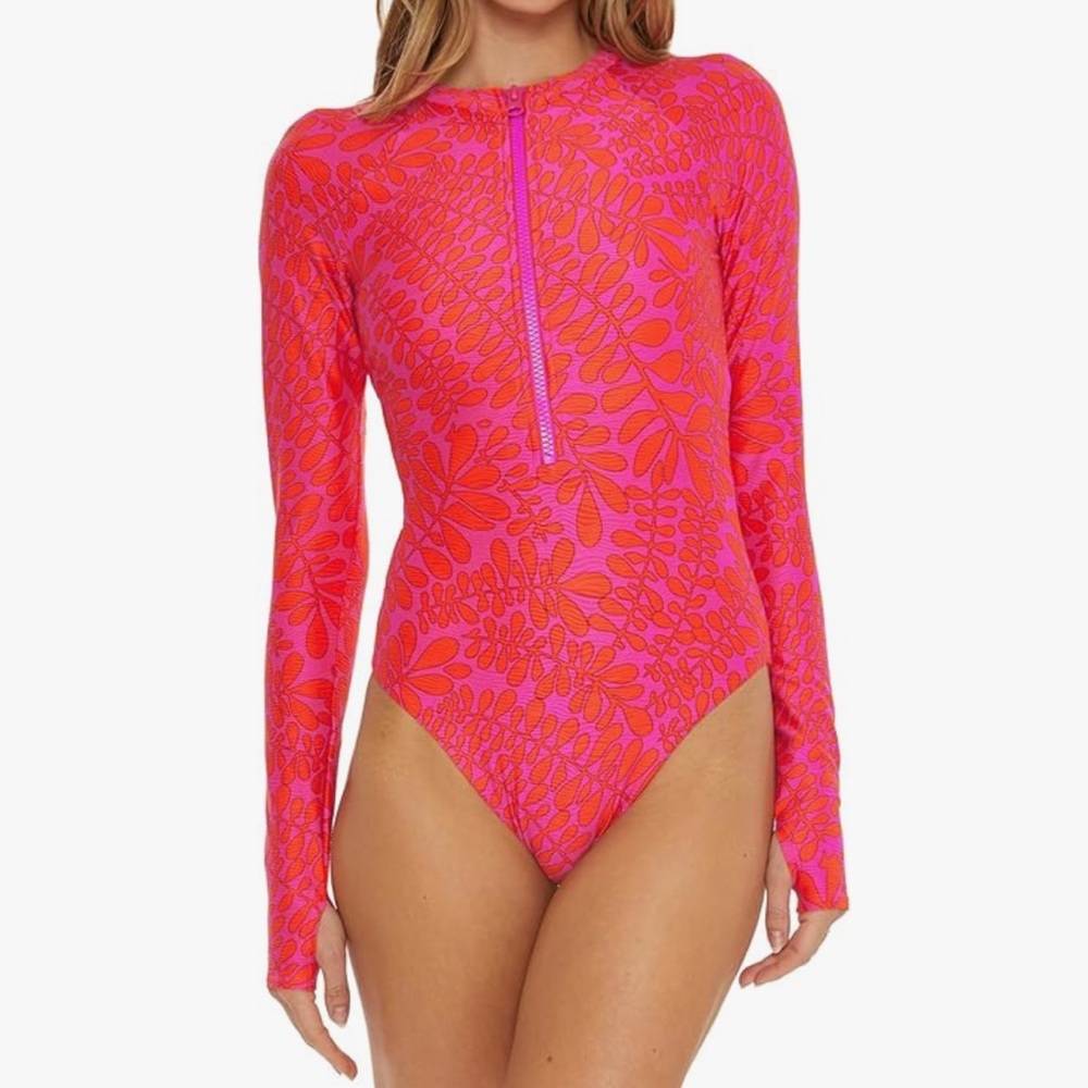 Trina Turk Women’s Trellis Paddle One Piece Swimsuit Long Sleeve Rashguard